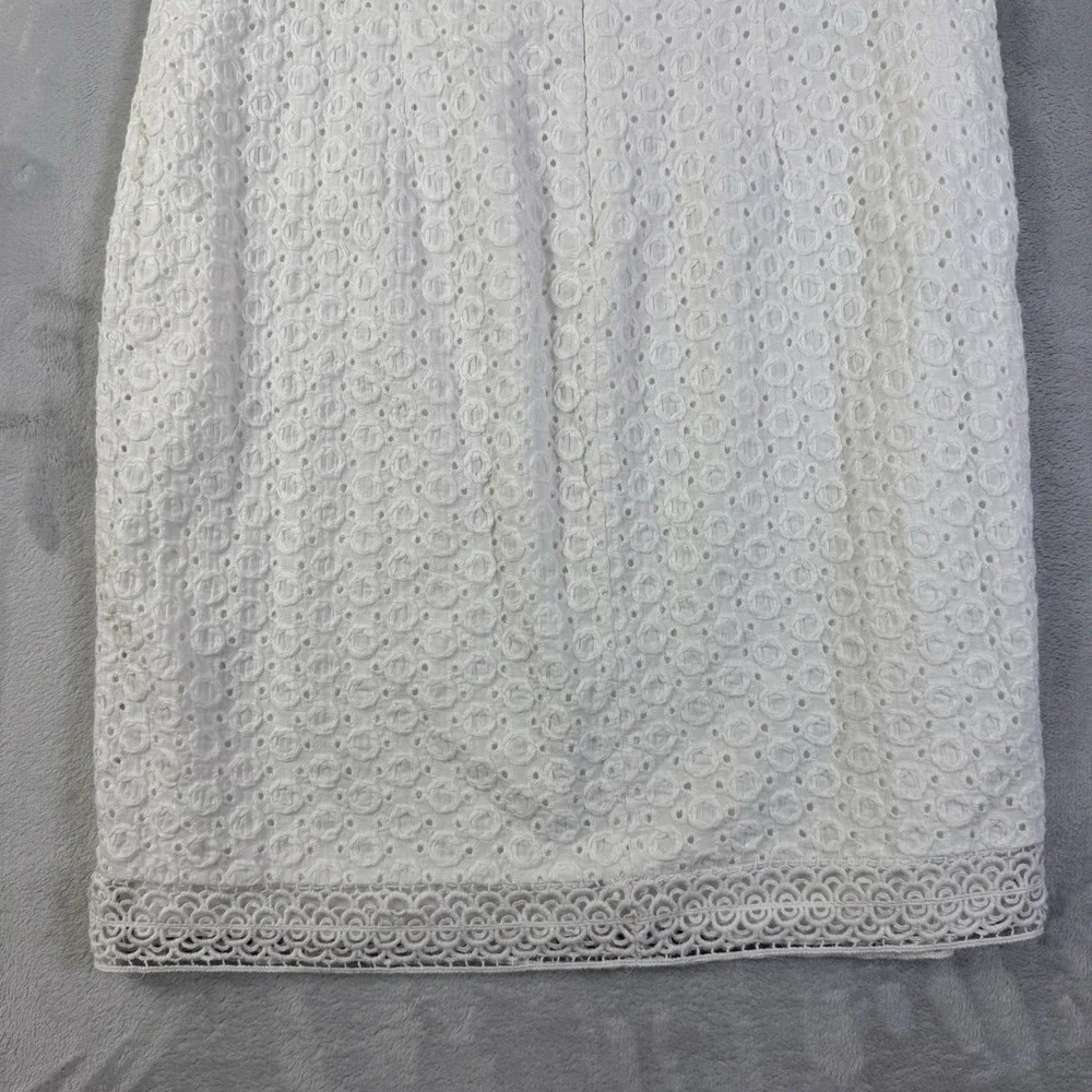 Adrianna Papell Mixed Lace Cotton Shift Dress Size 10 White Sleeveless High Neck